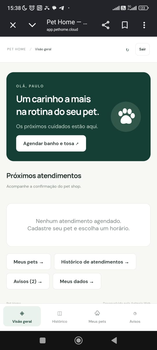 Área do tutor no celular