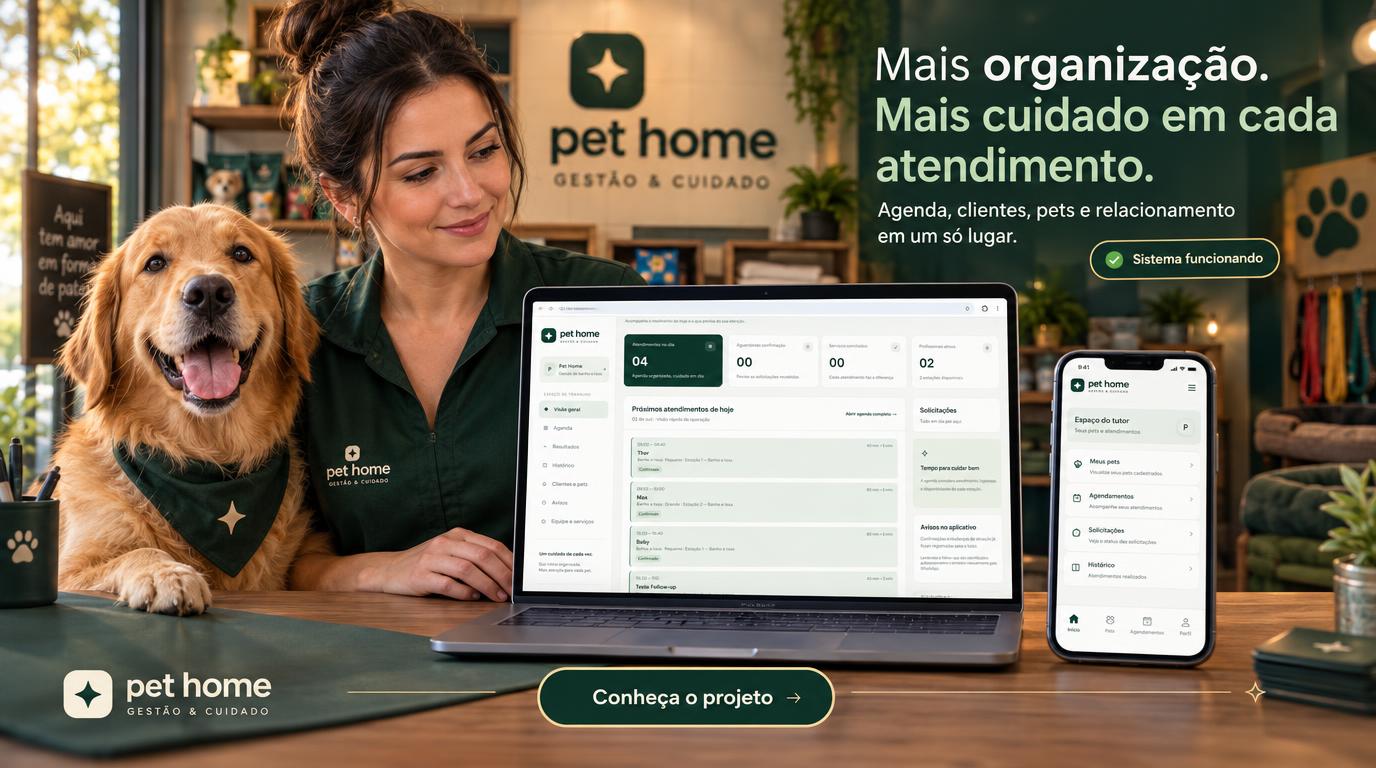 Apresentação do sistema Pet Home para gestão de pet shops
